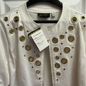 Bob Mackie Wearable Art Women's Blazer Jacket White Grommets Full Zip 1X